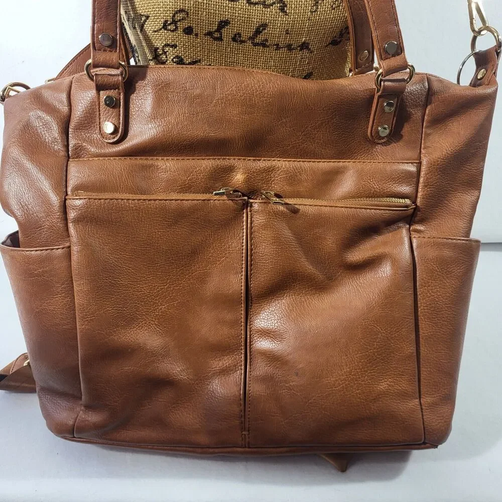 Mominside Diaper bag/ Tote Backpack Vegan Leather Insulated Pouches Many Pockets